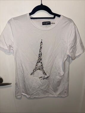 Karl Lagerfeld White Tee with Embellished Eiffel Tower